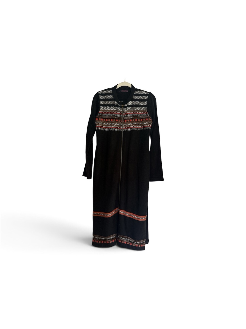 Black Long-Sleeve Maxi Dress with Embroidered Bands - size M